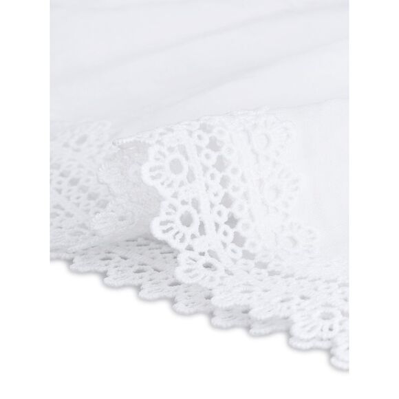 Boho Crochet Trim Puff Sleeve V Neck Smock Waist Ruffle Tier Dress White - Picture 5 of 5